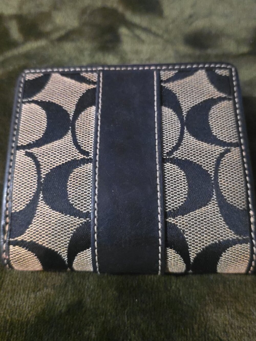Coach Signature Compact Bifold Wallet Khaki Black Kisslock Coin Purse - Picture 5 of 6